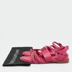 Pre Owned Chanel Red Leather CC Chain Detail Ankle Strap Sandals Size 38.5