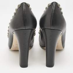 Chanel Black Leather CC Camelia Stud Cap Toe Pumps Size 38
