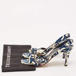 Chanel Blue/White Printed Canvas Slingback Sandals Size 39.5