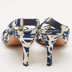 Chanel Blue/White Printed Canvas Slingback Sandals Size 39.5
