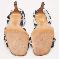 Chanel Blue/White Printed Canvas Slingback Sandals Size 39.5