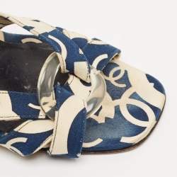 Chanel Blue/White Printed Canvas Slingback Sandals Size 39.5