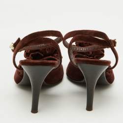 Chanel Dark Brown Velvet Ankle Strap Sandals Size 36.5