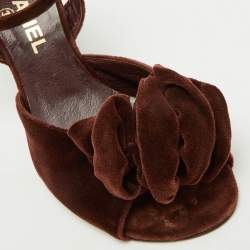 Chanel Dark Brown Velvet Ankle Strap Sandals Size 36.5