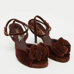 Chanel Dark Brown Velvet Ankle Strap Sandals Size 36.5