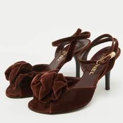 Chanel Dark Brown Velvet Ankle Strap Sandals Size 36.5