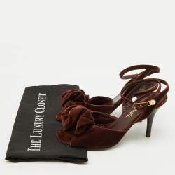 Chanel Dark Brown Velvet Ankle Strap Sandals Size 36.5