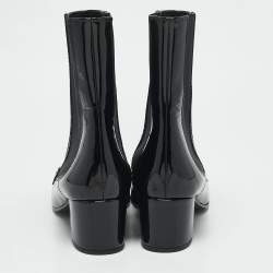 Chanel Black Patent Leather CC Chain Detail Ankle Boots Size 39