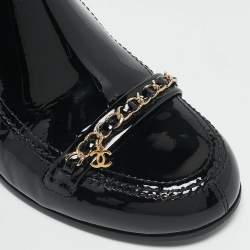 Chanel Black Patent Leather CC Chain Detail Ankle Boots Size 39