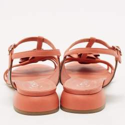 Pre Owned Chanel Orange Leather Camelia Thong Slingback Sandals Size 38.5