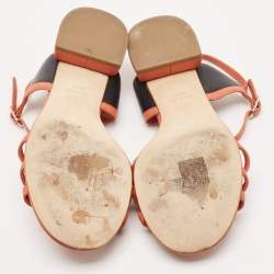 Pre Owned Chanel Orange Leather Camelia Thong Slingback Sandals Size 38.5