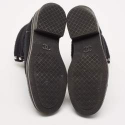Chanel Black Wool CC Combat Boots Size 37