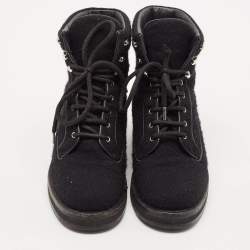 Chanel Black Wool CC Combat Boots Size 37