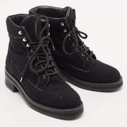 Chanel Black Wool CC Combat Boots Size 37