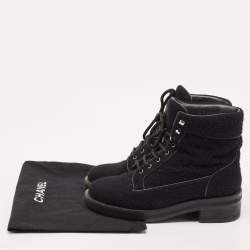 Chanel Black Wool CC Combat Boots Size 37