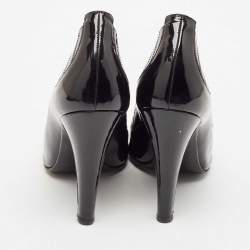 Chanel Black Patent Leather New York Ribbed Ankle Booties Size 37