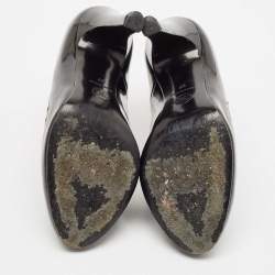 Chanel Black Patent Leather New York Ribbed Ankle Booties Size 37
