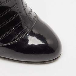 Chanel Black Patent Leather New York Ribbed Ankle Booties Size 37