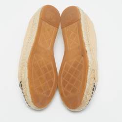 Pre Owned Chanel Beige/Black Leather CC Cap Toe Espadrille Flats Size 38