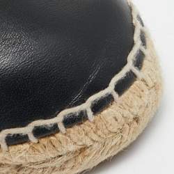 Pre Owned Chanel Beige/Black Leather CC Cap Toe Espadrille Flats Size 38