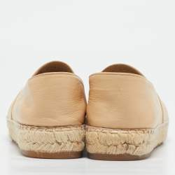 Pre Owned Chanel Beige/Black Leather CC Cap Toe Espadrille Flats Size 38