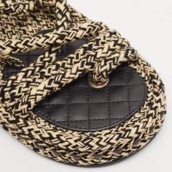 Chanel Beige/Black Quilted Leather and Rope CC Dad Sandals Size 36