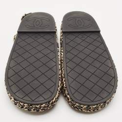 Chanel Beige/Black Quilted Leather and Rope CC Dad Sandals Size 36