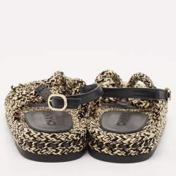 Chanel Beige/Black Quilted Leather and Rope CC Dad Sandals Size 36