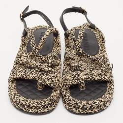 Chanel Beige/Black Quilted Leather and Rope CC Dad Sandals Size 36