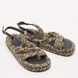 Chanel Beige/Black Quilted Leather and Rope CC Dad Sandals Size 36