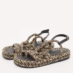 Chanel Beige/Black Quilted Leather and Rope CC Dad Sandals Size 36