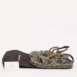 Chanel Beige/Black Quilted Leather and Rope CC Dad Sandals Size 36
