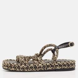Chanel Beige/Black Quilted Leather and Rope CC Dad Sandals Size 36