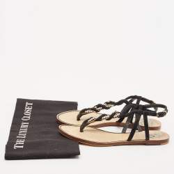 Chanel Black Rope and Suede CC Slingback Flat Sandals Size 37