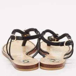 Chanel Black Rope and Suede CC Slingback Flat Sandals Size 37