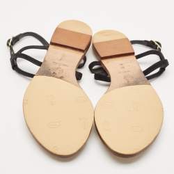 Chanel Black Rope and Suede CC Slingback Flat Sandals Size 37