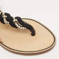 Chanel Black Rope and Suede CC Slingback Flat Sandals Size 37