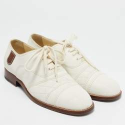 Chanel White Canvas Lace Up Oxfords Size 40