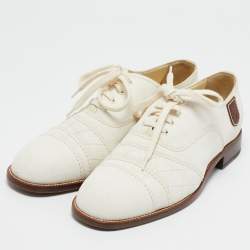 Chanel White Canvas Lace Up Oxfords Size 40