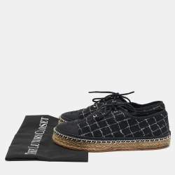 Pre Owned Chanel Black/Gold Canvas and Tweed CC Espadrille Flats Size 37