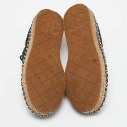 Pre Owned Chanel Black/Gold Canvas and Tweed CC Espadrille Flats Size 37