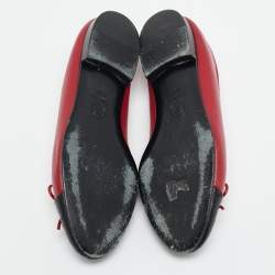 مملوكة مسبقًا Chanel Red/Black Leather CC Cap Toe Bow Ballet Flats Size 36.5
