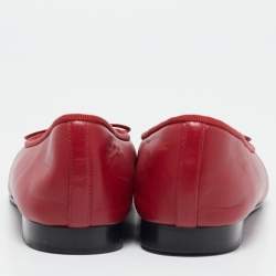 مملوكة مسبقًا Chanel Red/Black Leather CC Cap Toe Bow Ballet Flats Size 36.5