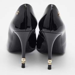 Pre Owned Chanel Black  Patent Leather CC Pearl Embellished Peep Toe Pumps Size 38