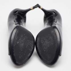 Pre Owned Chanel Black  Patent Leather CC Pearl Embellished Peep Toe Pumps Size 38