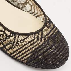 Pre Owned Chanel Black Lace and Suede CC Ballet Flats Size 40.5