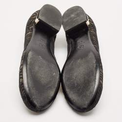 Pre Owned Chanel Black Lace and Suede CC Ballet Flats Size 40.5