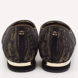 Pre Owned Chanel Black Lace and Suede CC Ballet Flats Size 40.5