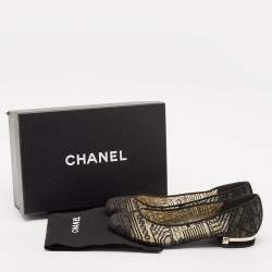 Pre Owned Chanel Black Lace and Suede CC Ballet Flats Size 40.5