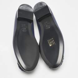 Pre Owned Chanel Navy Blue Leather CC Camellia Ballet Flats Size 38